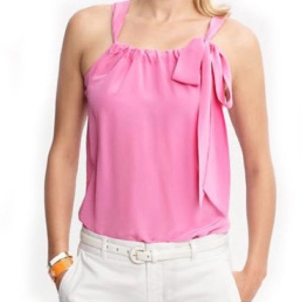Banana Republic Trina Turk bow shoulder silk blouse in pink